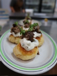 Irish potato cakes with kangaroo mince