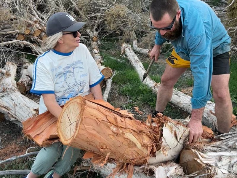 My best mate uncle brent helping me get some paper bark 